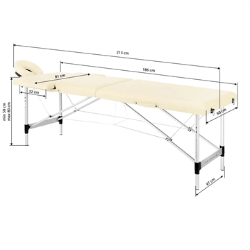 BALANCE 2 SEGMENTET FOLDBAR MASSAGEBRIKS I ALUMINIUM CREME 60 X 186