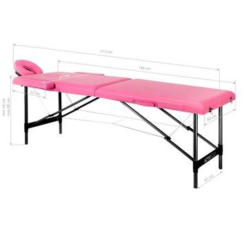 KOMFORT 2 SEGMENTET FOLDBAR MASSAGEBRIKS I ALUMINIUM PINK OG SORT 59 x 186