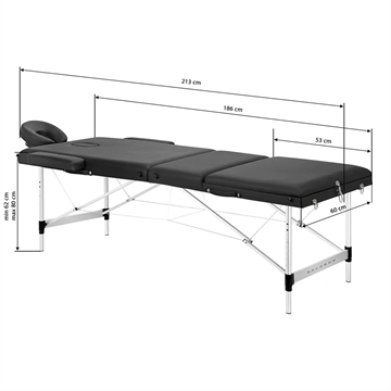 Transportabel aluminium massagebriks  3 sektioner sort