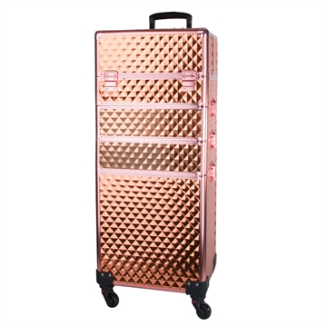 XXXL kosmetisk trolley 4i1 i rosa guld med stor mønster til neglelakker og udstyr