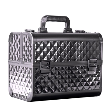 L kosmetisk kuffert i sort med stor mønster til neglelakker og udstyr