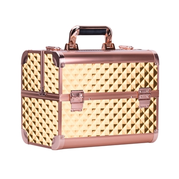 L kosmetisk kuffert i rose guld med stor mønster til neglelakker og udstyr