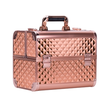 L kosmetisk kuffert i rosa guld med stor mønster til neglelakker og udstyr