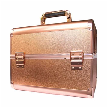 L kosmetisk kuffert i rosa guld til neglelakker og udstyr