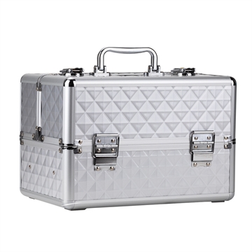 M kosmetisk kuffert i hvid med stor mønster til neglelakker og udstyr