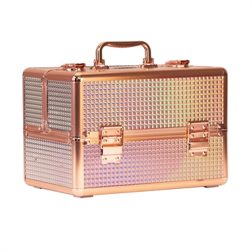 M kosmetisk kuffert i rosa guld med lille mønster til neglelakker og udstyr