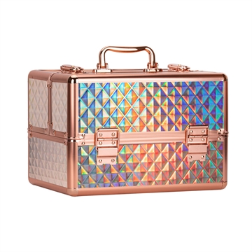 M kosmetisk kuffert i rosa guld med stor mønster til neglelakker og udstyr