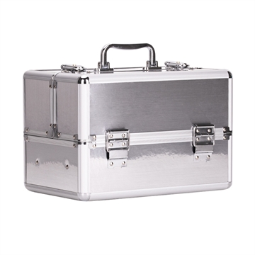M kosmetisk kuffert i glat sølv til neglelakker og udstyr