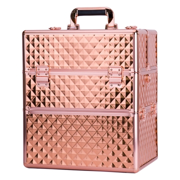 XXL kosmetisk kuffert i rose guld med stor mønster til neglelakker og udstyr